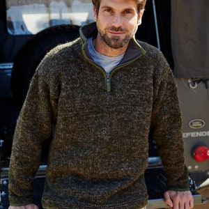 Men's Half Zip Moss Sweater - Mens Green Jumper - Mens Green Sweater - Fleece Lined Collar - 100% Wool - Jumper for Him - Pachamama