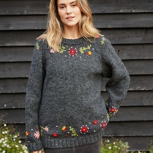 Women's Knitted Floral Jumper Bright Flower Embroidered Sweater Pull Over Embroidery Sustainable Clothing Fairly Traded Pachamama image 4