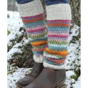 Women's Bright Striped Legwarmers - Knitted Legwarmers - 100% Wool - Woolly boot cuffs - Warm Gaiters - Unlined - Boot Toppers - Pachamama