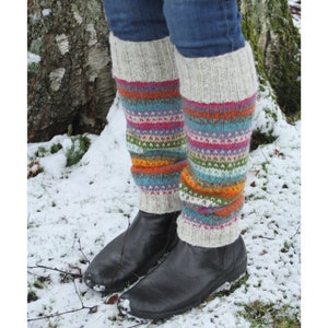 Hand Knit Dotty Stripe Leg Warmers, 100% Wool, Fair Trade Unlined Legwarmers, Knee High Boot Toppers, Bright Hearts Colourful Soft Stripy