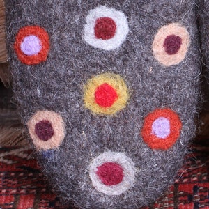 Fair Trade Womens Felt Slippers, Hand Felted Slippers, Multi Coloured Spots. Womens Handmade Wool Slippers with Suede Sole, Warm, Toasty image 2