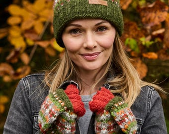 Pachamama Dames wollen oorwarmer hoofdband fleece gevoerd handgebreid traditioneel fairisle kleurrijk één maat handgemaakt fair trade (roze, één maat