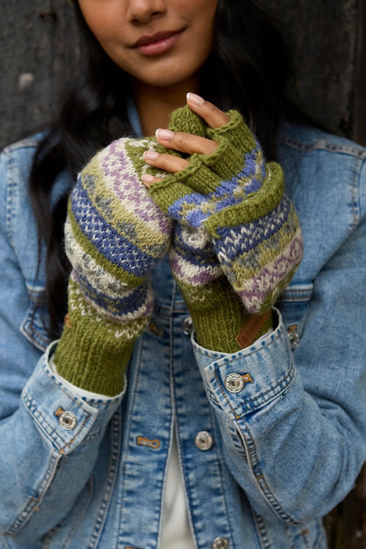 Women's Knitted Fair Isle Glove Mitts: 100% Wool | Pachamama - Etsy