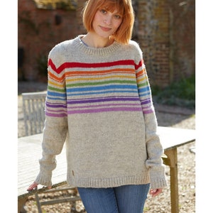 Womens Stripe Jumper 100% Wool Rainbow Jumper Winter Jumper Fair Trade Sustainable Fashion Pachamama Large 16-18 UK women's