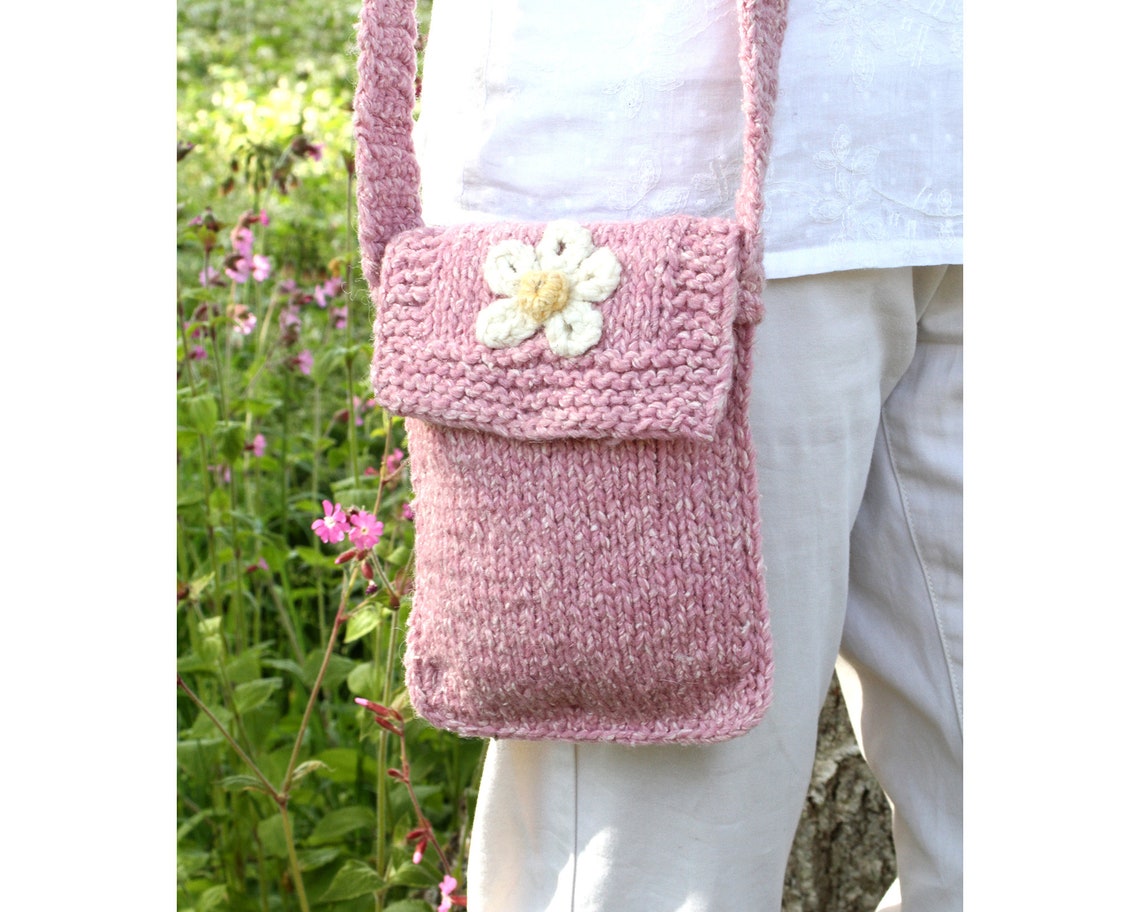 Hand Knitted Flower Bag Shoulder Bag Hand Knitted Handmade Etsy UK
