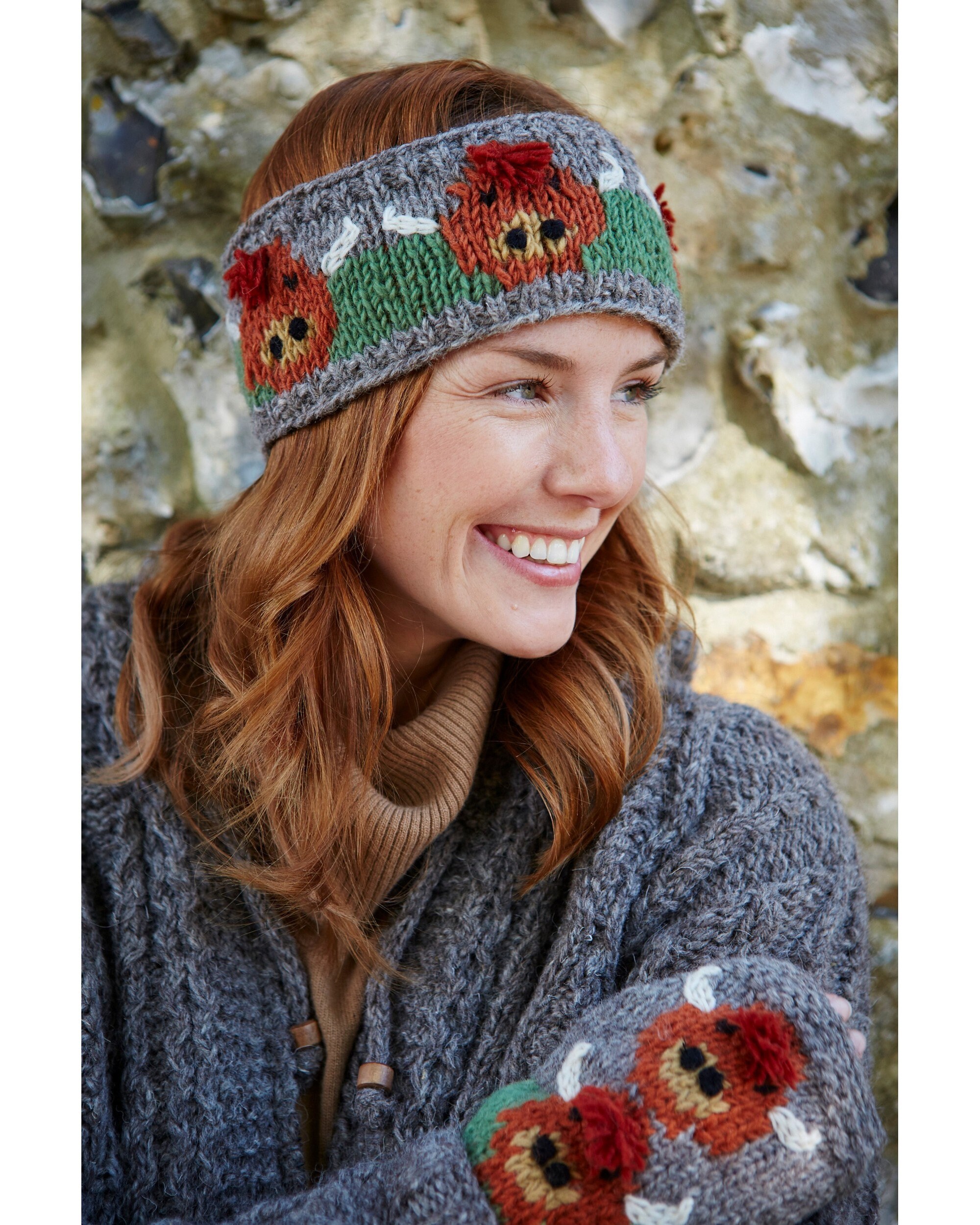 Bonnet Et Gants Assortis Motif Vache Des Highlands - Tricot Chaud - Doigts Tactiles - Unisexe