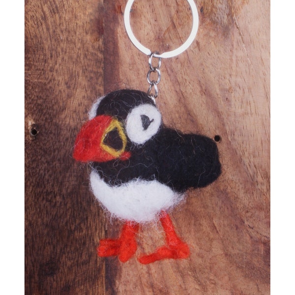 Felt Paul Puffin Keyring, Hand Felted Keychain, Cute Jolly Animal Sea Bird Handbag Charm, 100% Wool Handmade Unique Quirky Gift, Fair Trade