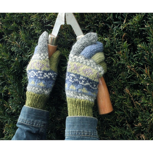 Guantes de punto Fair Isle para mujer: 100 % lana / Pachamama