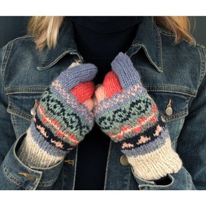 Women's Fair Isle Gloves Hand Knitted Gloves 100% Wool Fairisle Knit Gloves Warm Knitted Gloves Fair Trade Pachamama Oatmeal