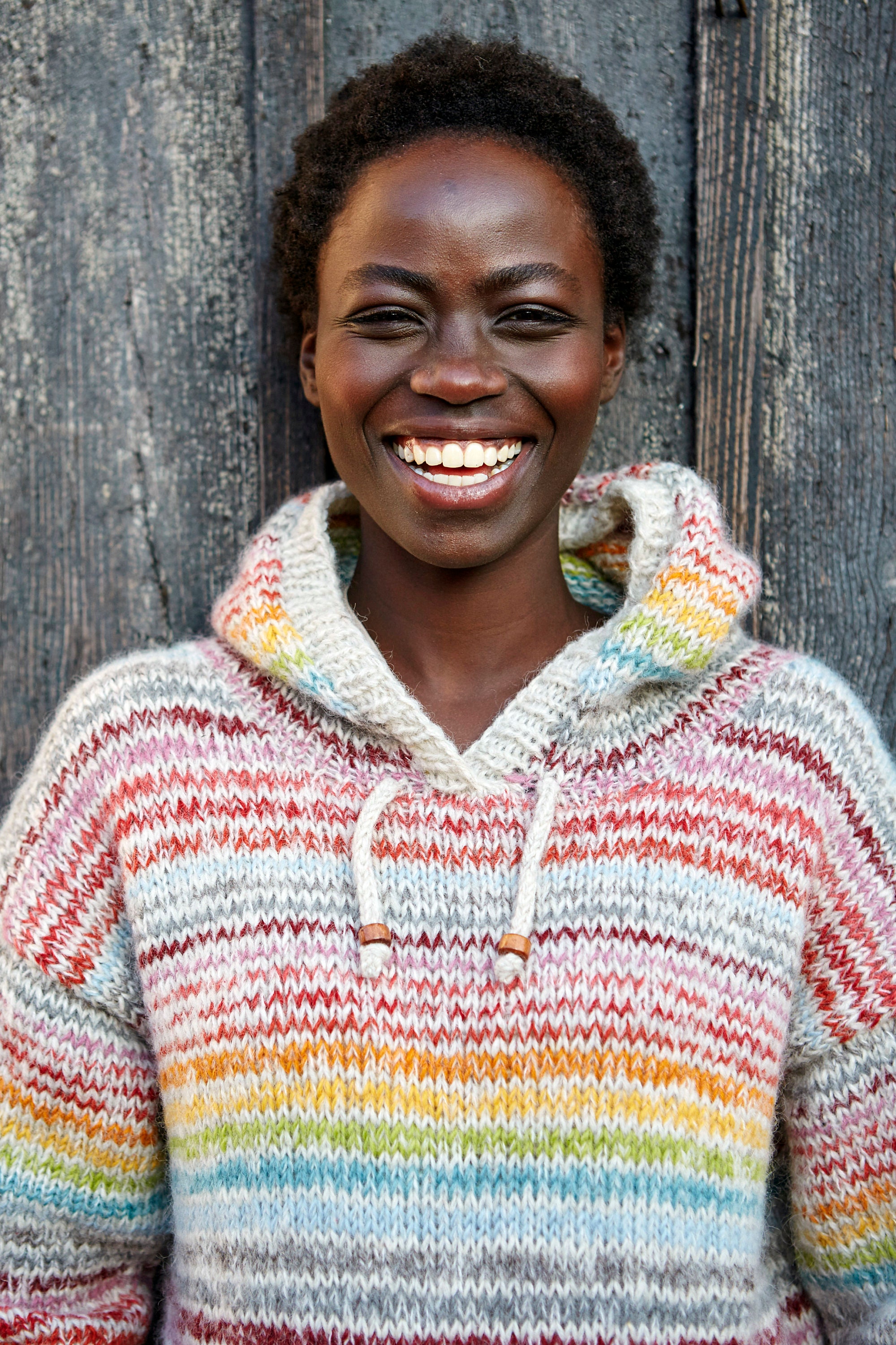 THE MUSEUM VISITOR★韓国★人気★KNITTING EMBROIDERY HOODY Women's Wool Hoody - Mohair Hoody - Rainbow Design - Knitted