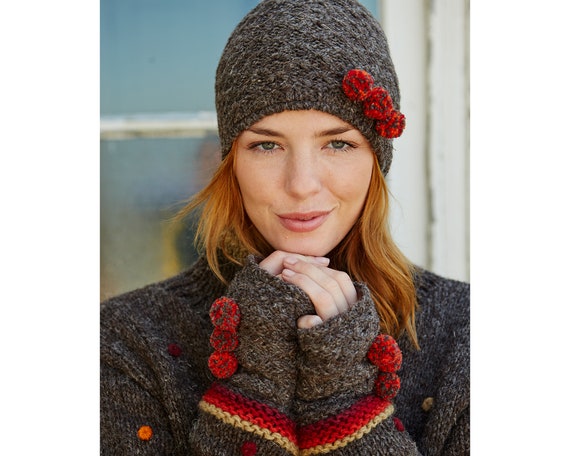 Gorro con pompones para mujer Gorro de invierno tejido a mano Lana  texturizada Comercio justo Acogedor de invierno hecho a mano 100% lana  Pachamama -  España