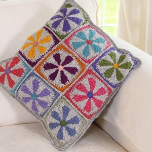 100% Wool Retro Crocheted Cushion Cover, Handmade Retro 70s, Bright Colours, Flower Power, Boho, Includes Cushion Pad