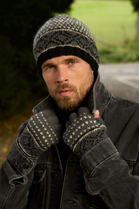メンズニットビーニー - フェアアイルビーニー - 繊細な模様 - メンズ