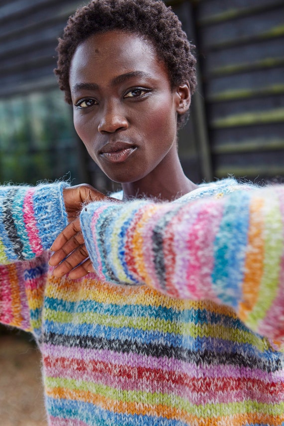 Monrow Women's Slouchy Sweatshirt W/Rainbow Embroidery