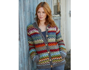 Womens Wool Cardigan - Winter Cardigan - 100% Wool - Ethical Clothing - Unlined - Hand Knit cardigan - Fair-isle design - Pachamama