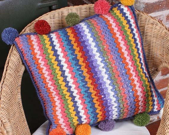 ストライプ柄かぎ針編みクッションカバー - ヴィンテージレトロな