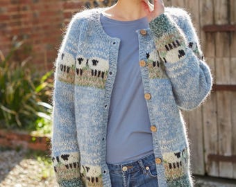 Women's Cosy Sheep Cardigan - Hand Knitted Cardigan - 100% Wool