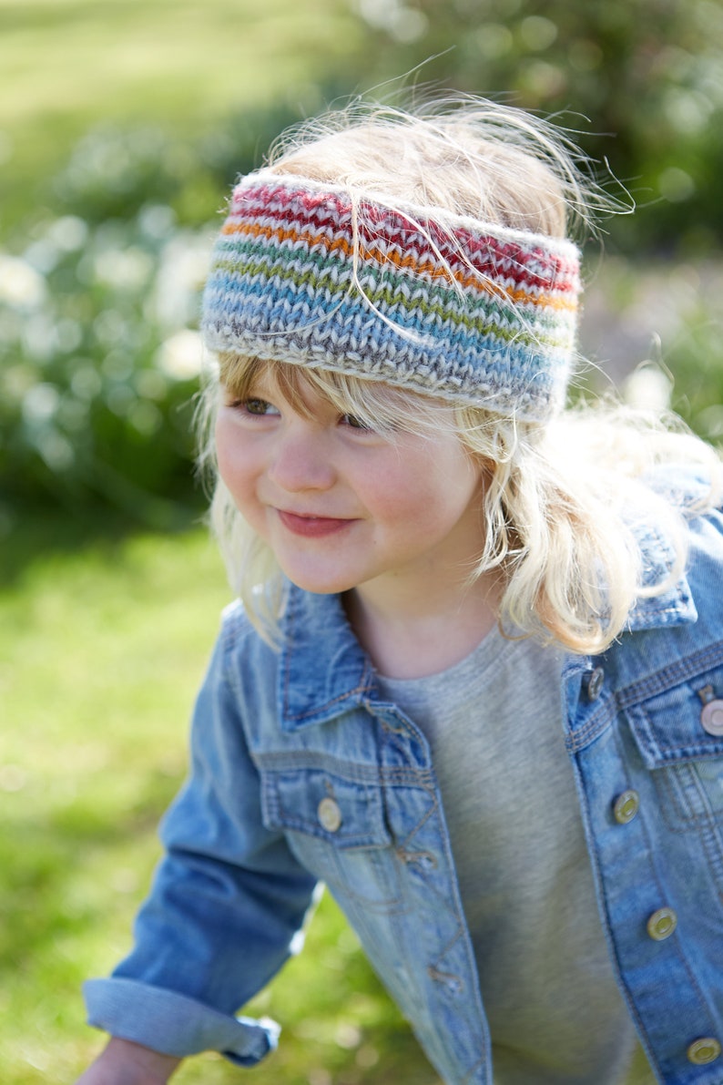 Kid's Rainbow Wool Bobble Beanie Hat Children's Multicoloured Mittens 100% Wool Headband Fleece Lined Fair Trade Pachamama Headband