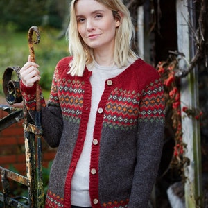 Women's Handknitted Cardigan 100% Wool Ethical Clothing Diamond Cardigan Burgundy Cardi, Green and Grey Available Pachamama image 4