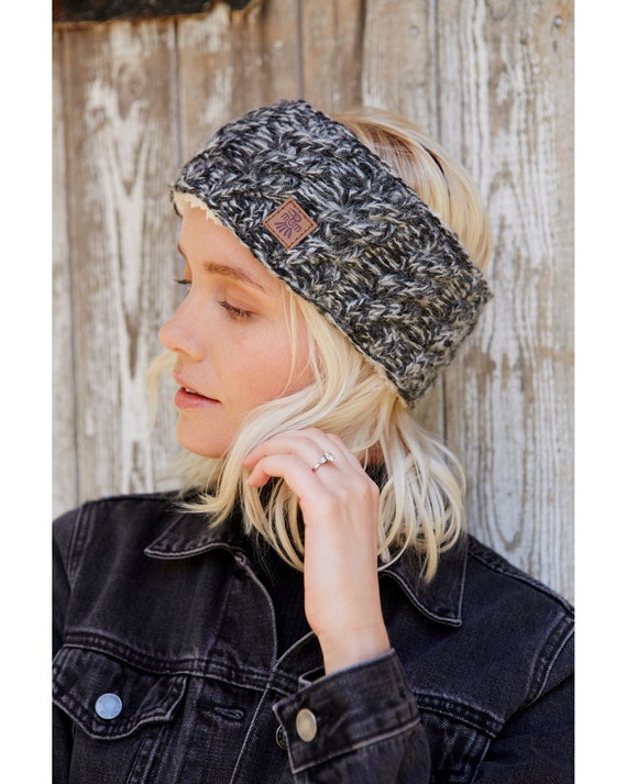 Women's Cable Knit Wool & Mohair Knitted Hat Charcoal Bobble