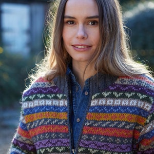 Easy Layers Cable Knit Fair Isle Jacket (Brown/White)