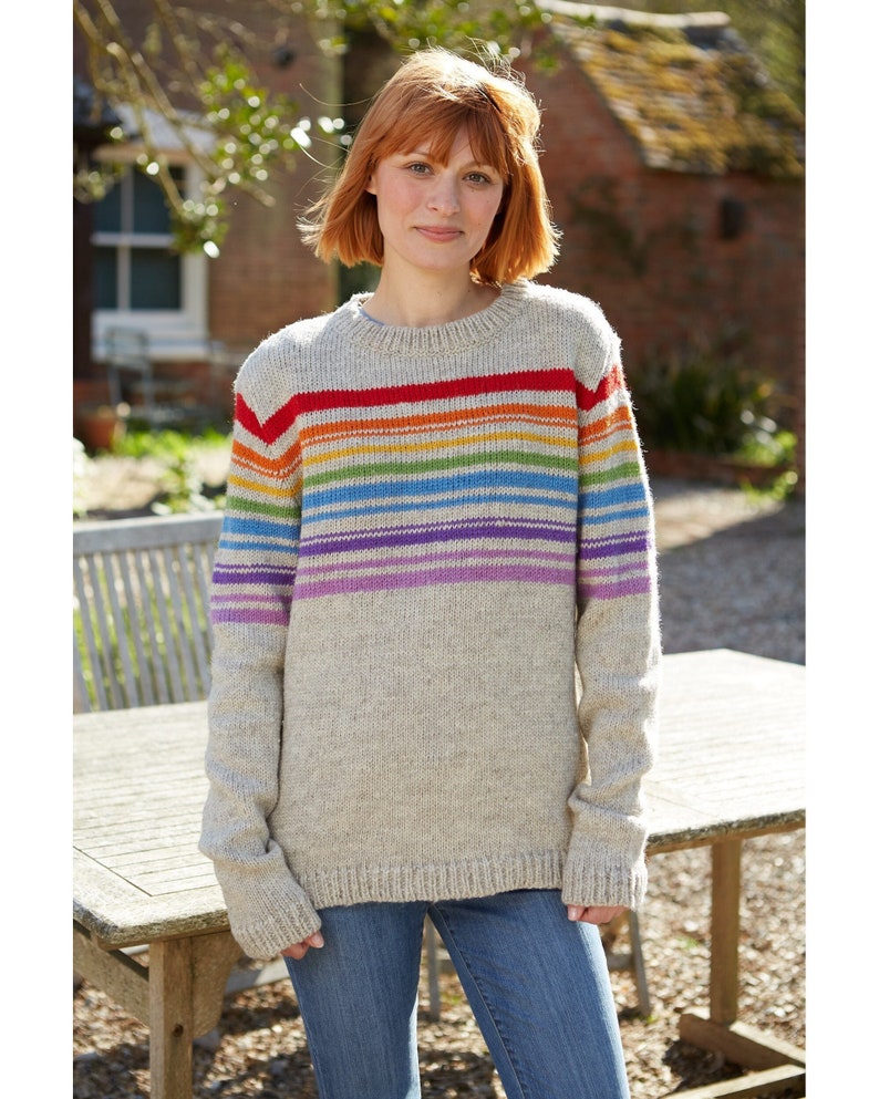 Womens Stripe Jumper 100% Wool Rainbow Jumper Winter Jumper Fair Trade Sustainable Fashion Pachamama Small 8-10 UK women's