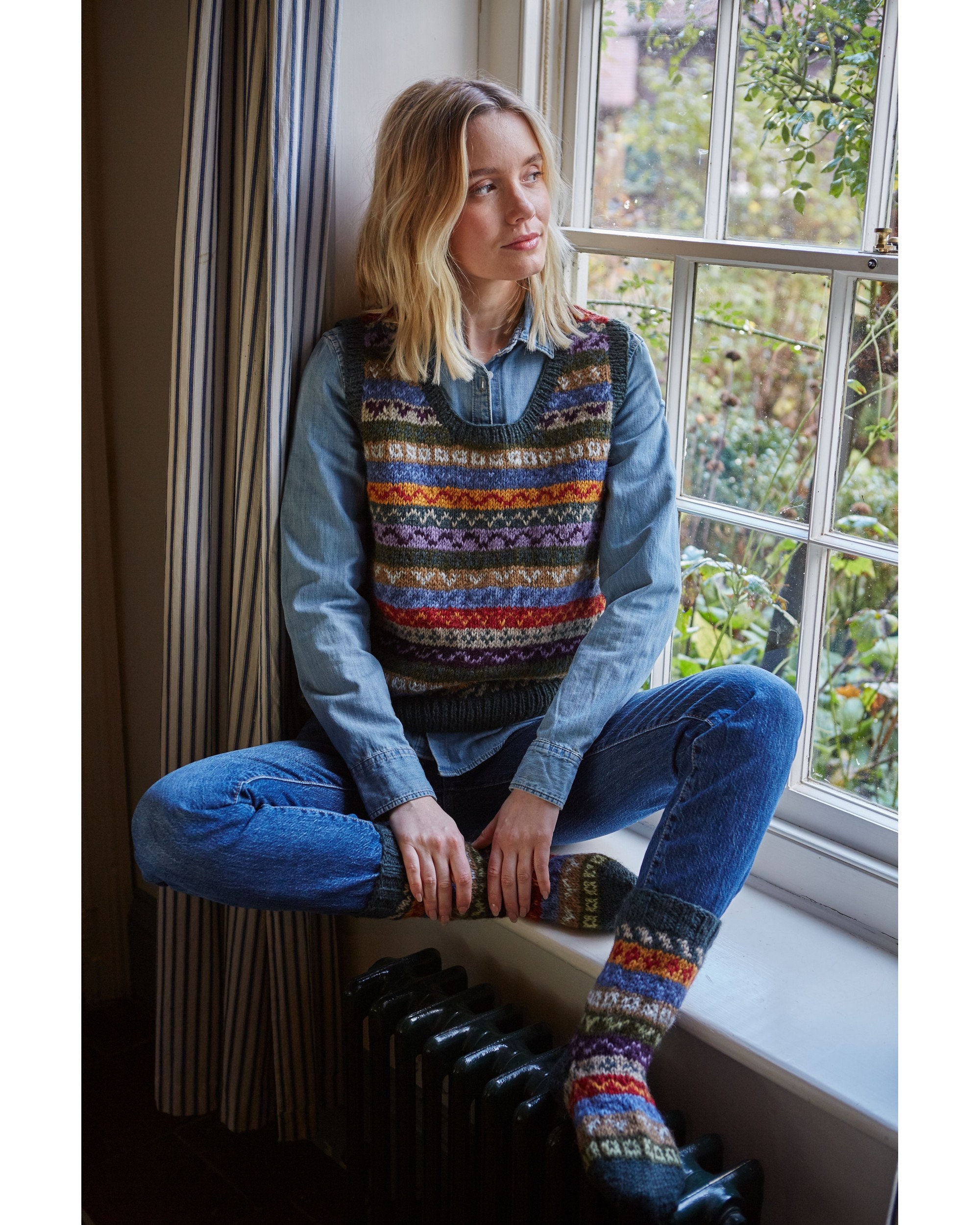 Women's Knitted Fair Isle Tank Top Dark Green 100 Wool Etsy