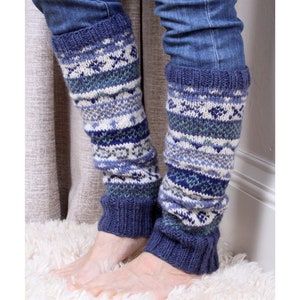 Women's Knitted Wool Legwarmers Fair Isle Legwarmers Knitted Legwarmers 100% Wool Handmade Unlined Pachamama Denim Regular