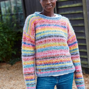 Women's Mohair Rainbow Knit Sweater Multicoloured Jumper Pastel Rainbow Pullover Handmade Super Soft Jumper Fair Trade Pachamama image 2