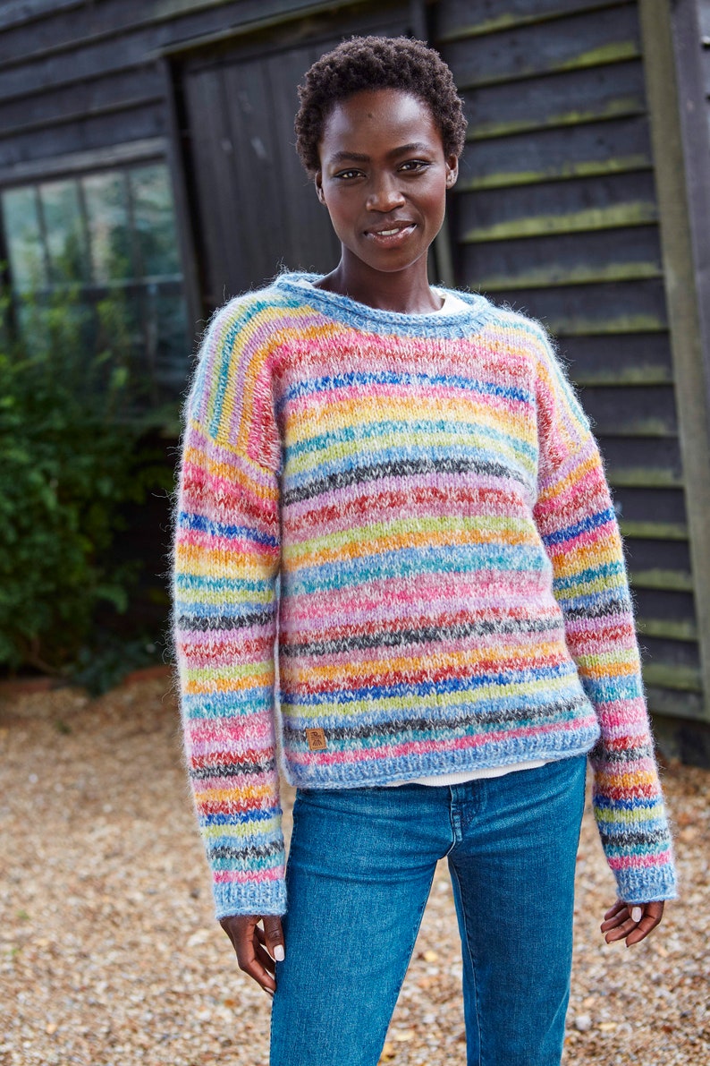 Women's Mohair Rainbow Knit Sweater Multicoloured Jumper Pastel Rainbow Pullover Handmade Super Soft Jumper Fair Trade Pachamama image 2