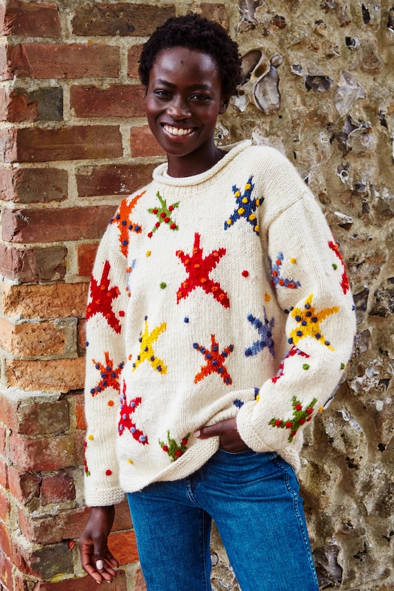 Bright Starfish Sweater - Hand Knitted Jumper - Multicoloured