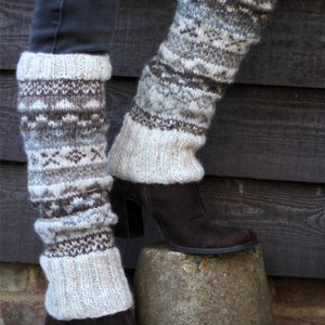 Women's Knitted Wool Legwarmers Fair Isle Legwarmers Knitted Legwarmers 100% Wool Handmade Unlined Pachamama Natural Regular