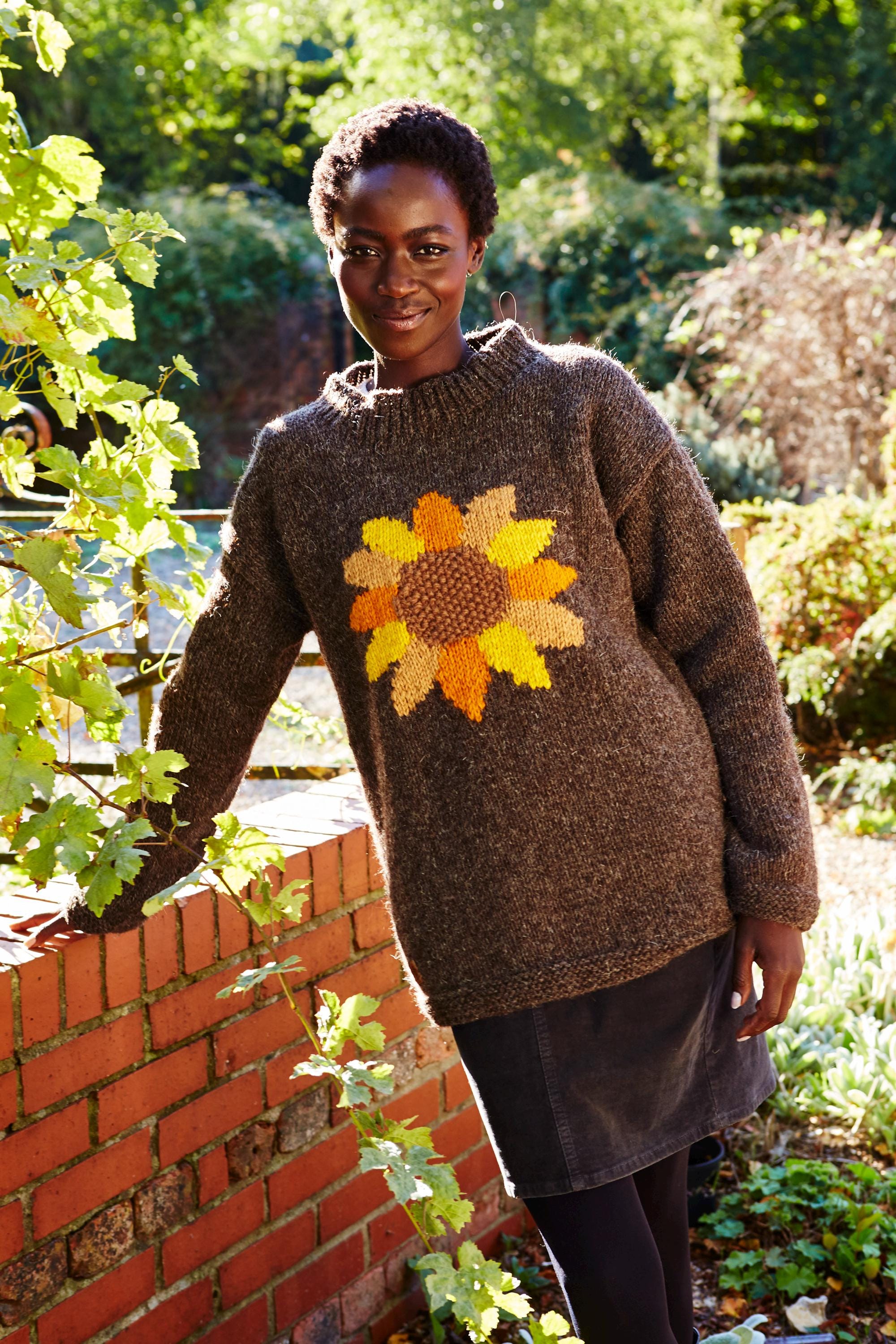 Sunflower Knitted Sweater - Floral Jumper - Autumn Pullover