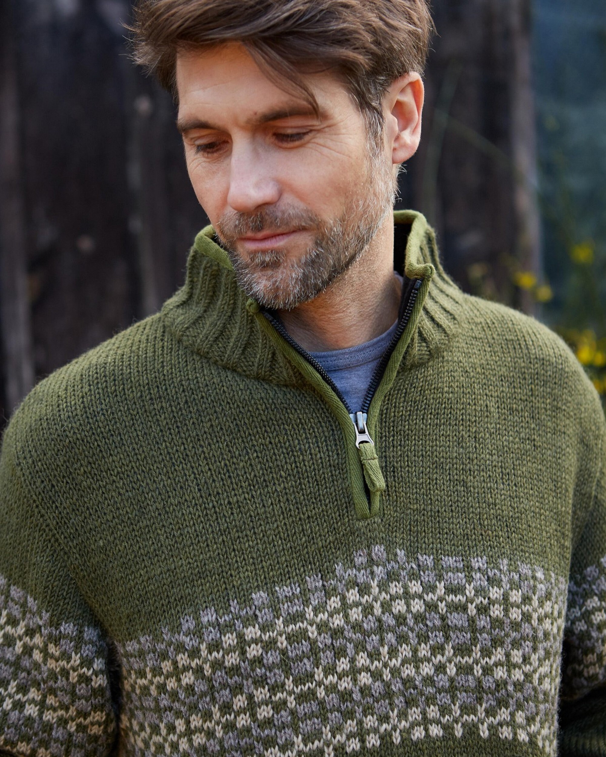 Men's Half Zip Jumper - Fair Isle Sweater - 100% Wool - Fair Trade