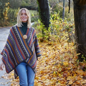 Women's Knitted Wrap - Fair Isle Wrap - Knitted Poncho - Festival Clothing - Sustainable - Green Knit Wrap - 100% Wool - Pachamama