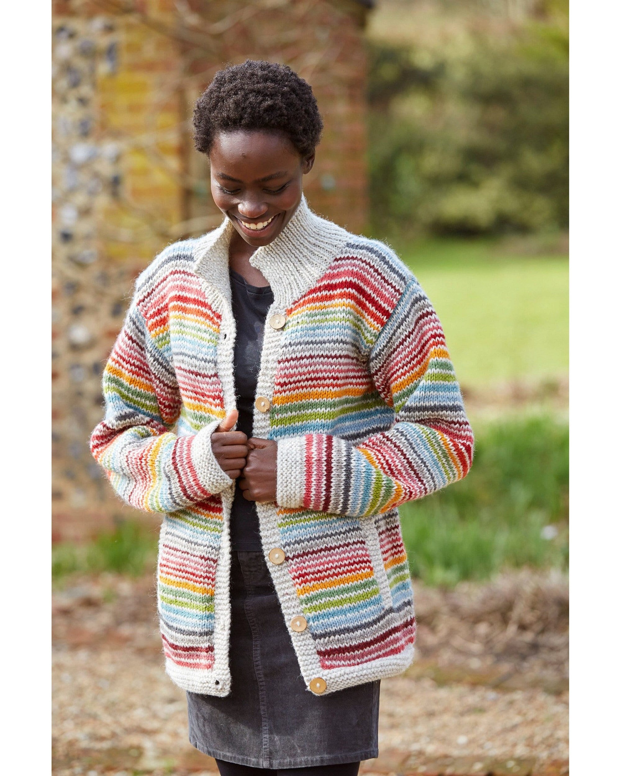 Women\'s Hand Knitted Striped Cardigan, 100% Wool, Unlined, Rainbow Stripes,  Bright Colourful Chunky Cardi, Coconut Shell Buttons, Fair Trade - Etsy  Israel