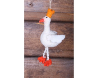 Décoration de Noël Golden Goose feutrée à la main, 100 % laine, décoration d'arbre à suspendre, commerce équitable, motif animal mignon.