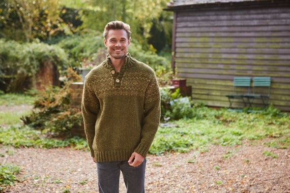 Mens Green Fair Isle Sweater - Mens Knit Sweater - Knitted Jumper- Mens Knit Pullover - Fair Isle Knitwear - Mens Jumper - Pachamama