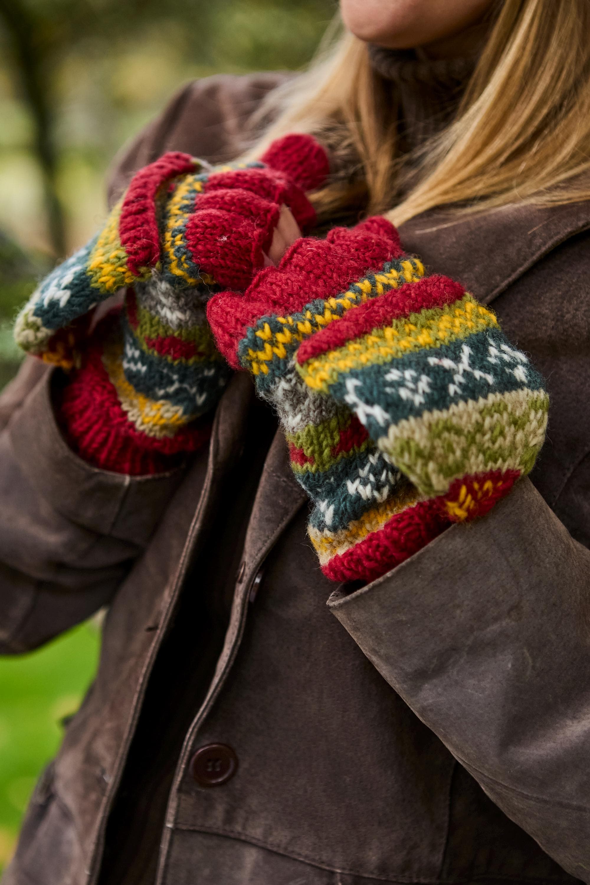 Women's Knitted Fair Isle Glove Mitts: 100% Wool | Pachamama - Etsy