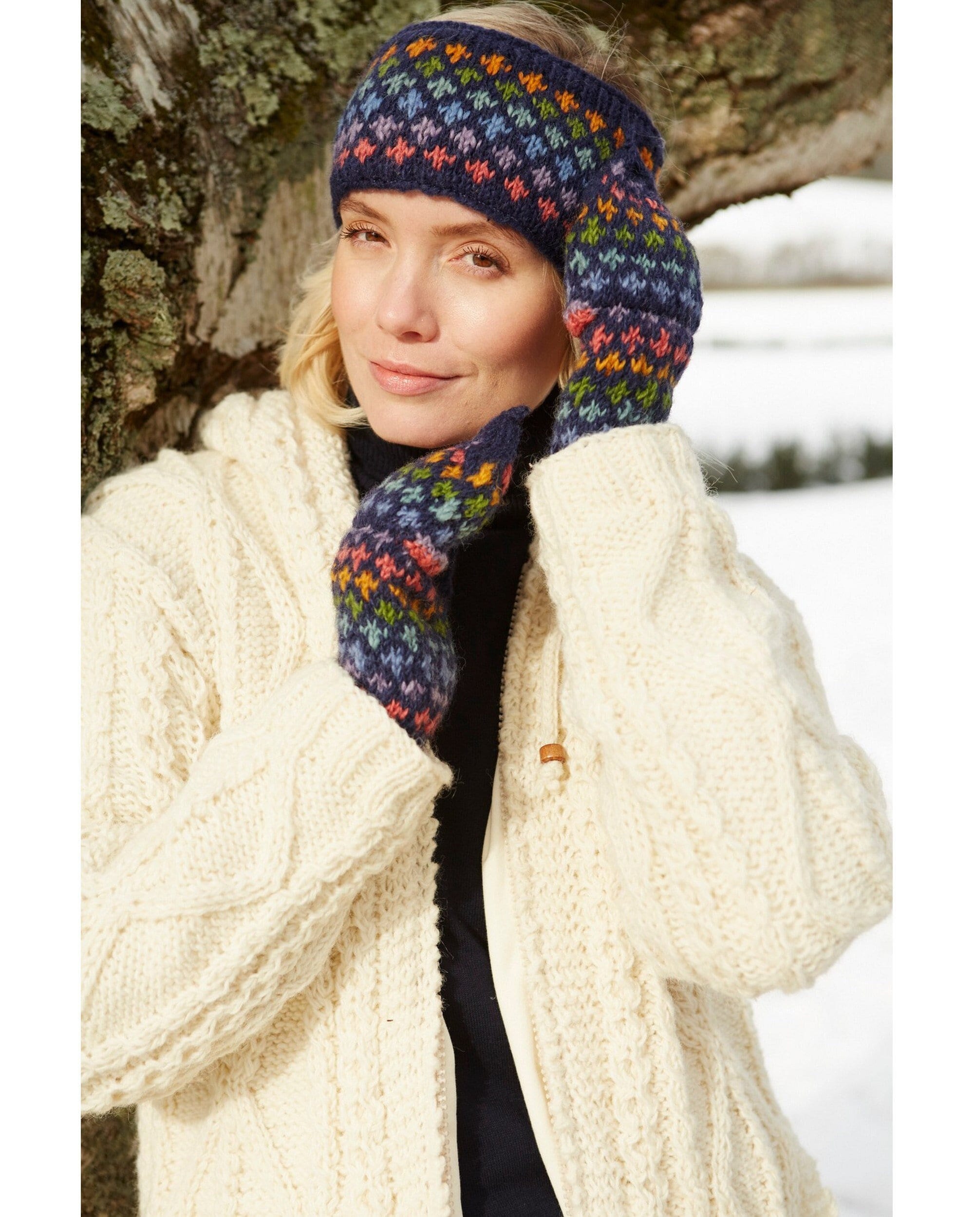 Bonnet d'hiver Fair Isle 100% laine Fair Trade pour femme, bandeau