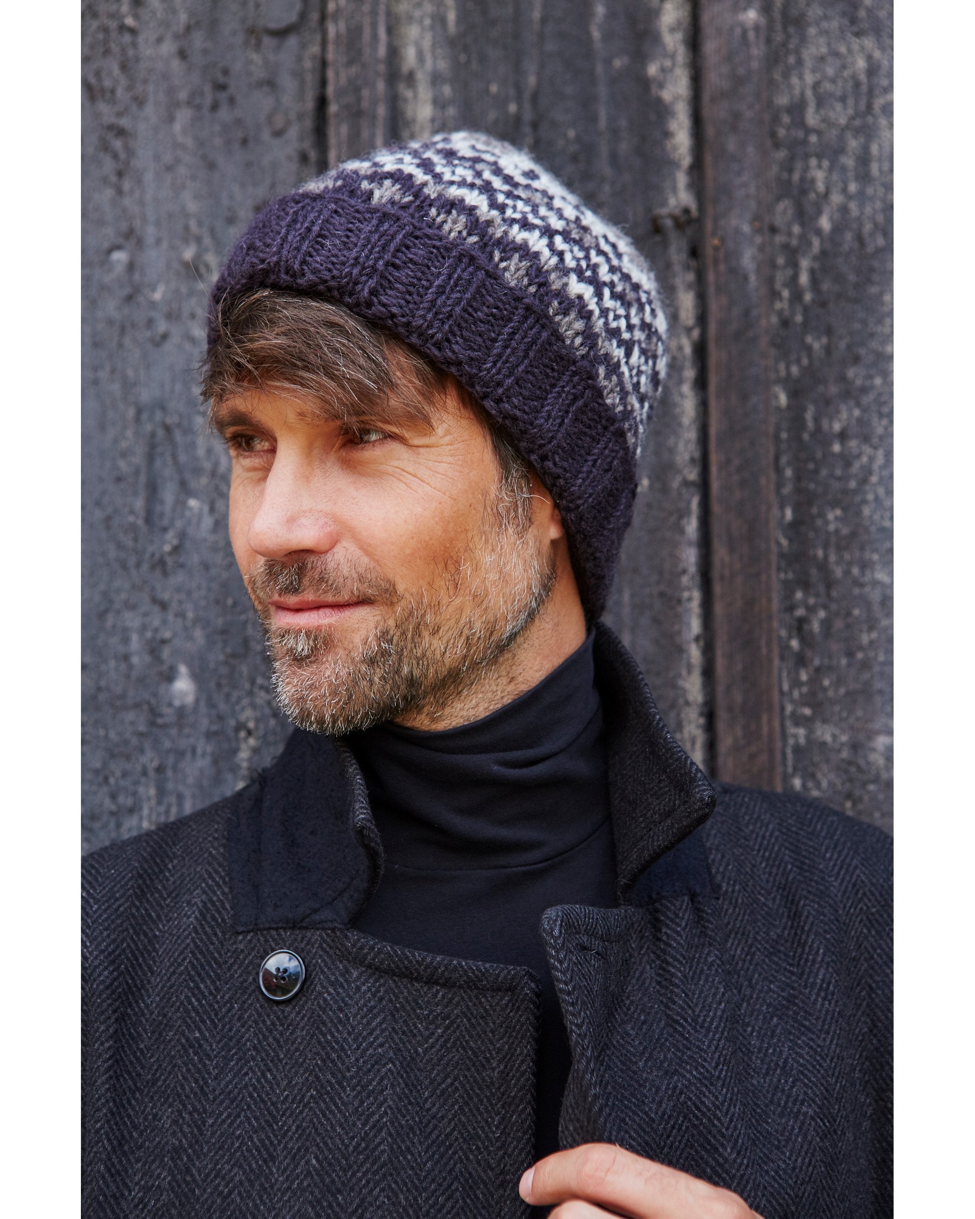 Bonnet tricoté à la main pour hommes, 100% laine, chapeau dhiver