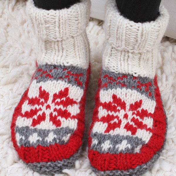 Snowflake Sofa Socks - Soft Fleece Lining - Warm Winter Socks - Chunky Knit Snowflake Socks - Fair Trade - 100% Wool - Pachamama