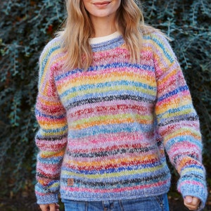 Women's Mohair Rainbow Knit Sweater Multicoloured Jumper Pastel Rainbow Pullover Handmade Super Soft Jumper Fair Trade Pachamama image 3