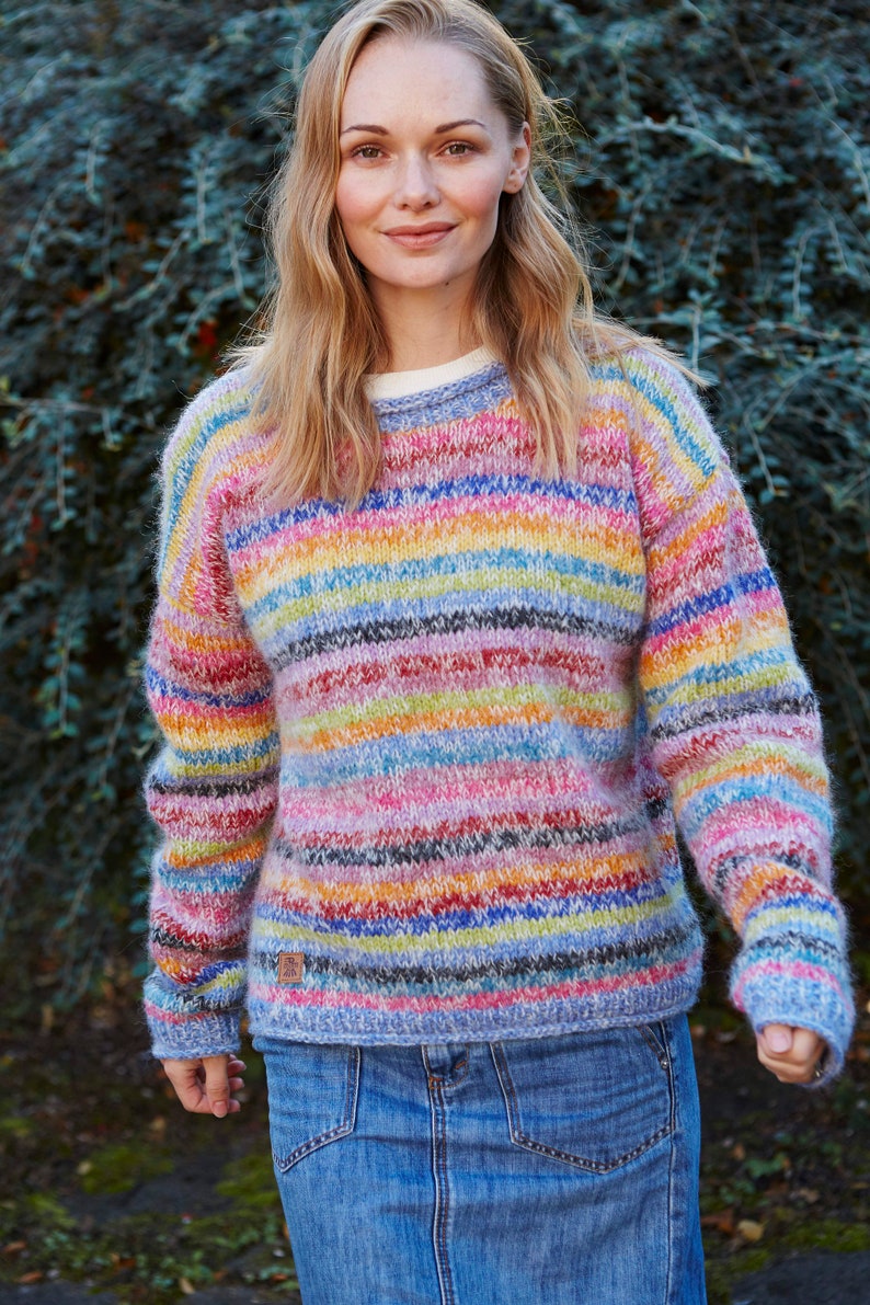 Women's Mohair Rainbow Knit Sweater Multicoloured Jumper Pastel Rainbow Pullover Handmade Super Soft Jumper Fair Trade Pachamama image 3