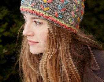 レディース刺繍ビーニー - 花柄刺繍ビーニー - 花柄刺繍ニット帽