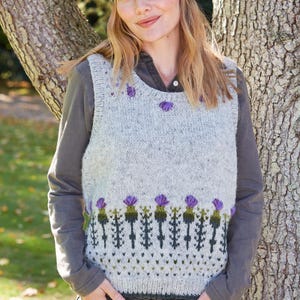 Women's Knitted Thistle Tank Top - Woollen Flower Pull Over - Embroidered - Flower Design - Sustainable Clothing - Fair Trade - Pachamama image 7