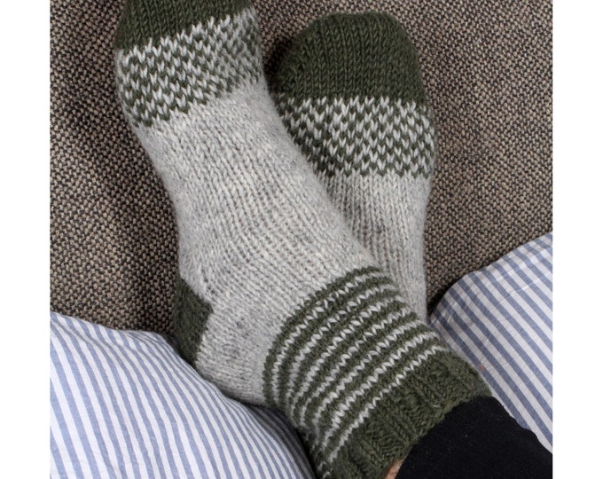 Hand Knitted Men's Striped Sofa Socks, 100% Wool, Fair Trade, Handmade, Country Living, Cosy, Fairisle, Warm, Chunky Knit, Comfy, Aberdovey