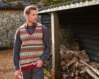 Men's Red Fair Isle Knitted Tank Top - 100% Wool | Pachamama