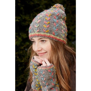 Hand knitted Winter Hat - Handmade - 100% Wool - Fair Trade - Hand Embroidered - Fleece Lined