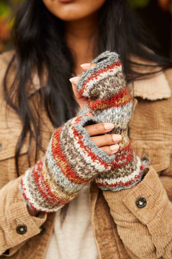 6 Paia Guanti Lunghi Senza Dita Da Donna - Scaldamuscoli A Righe In Maglia, Multicolore, Per Autunno Inverno, Con Foro Per Pollice